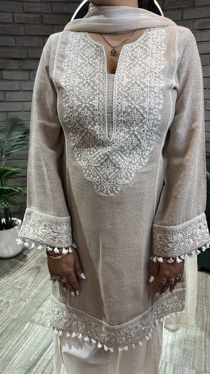 Kafe Ivory Beige Farshi Salwar Cotton Designer suit