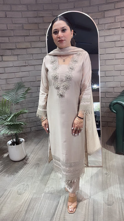 Martini Beige lace Designer Suit