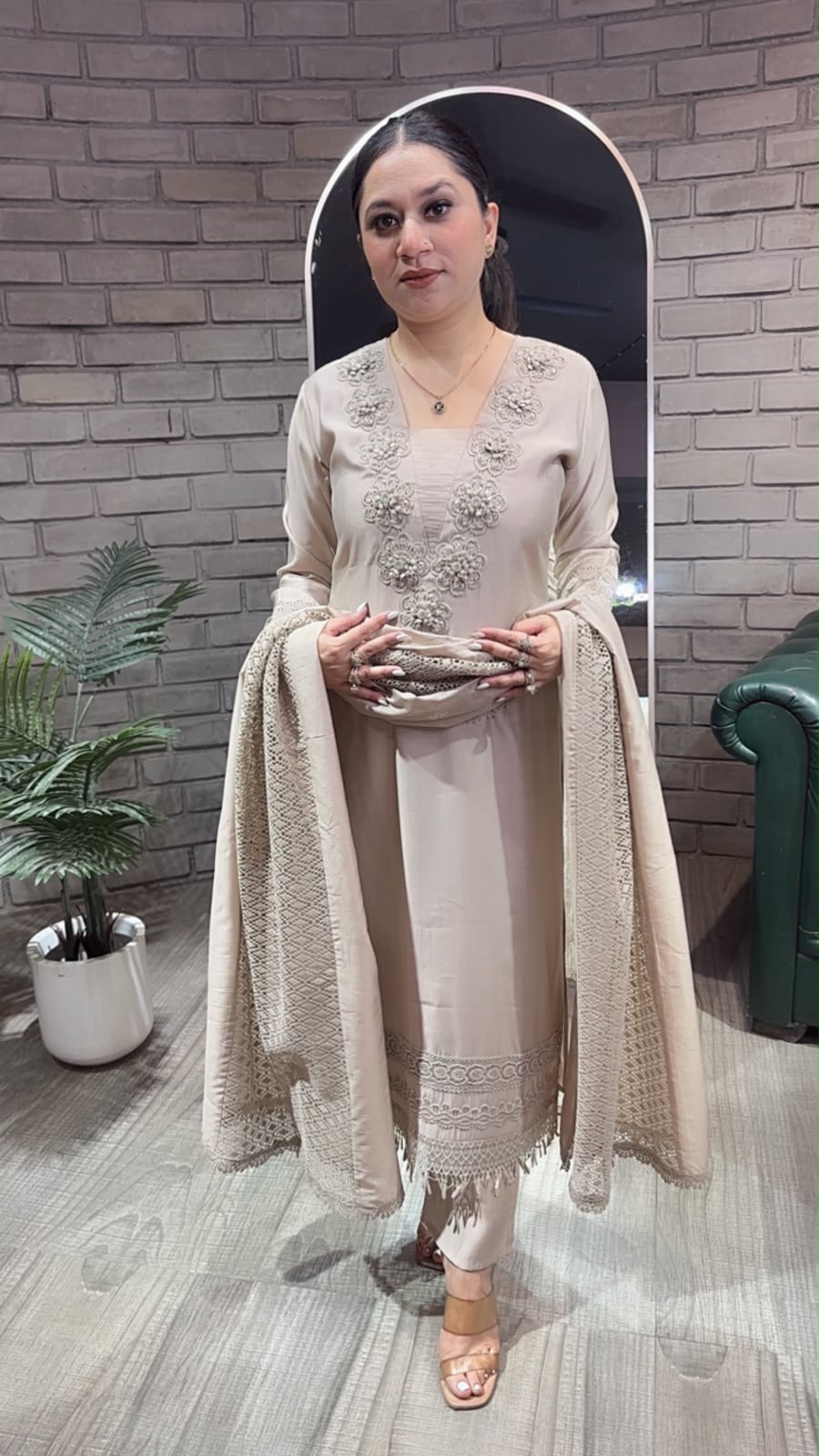 Martini Beige lace Designer Suit