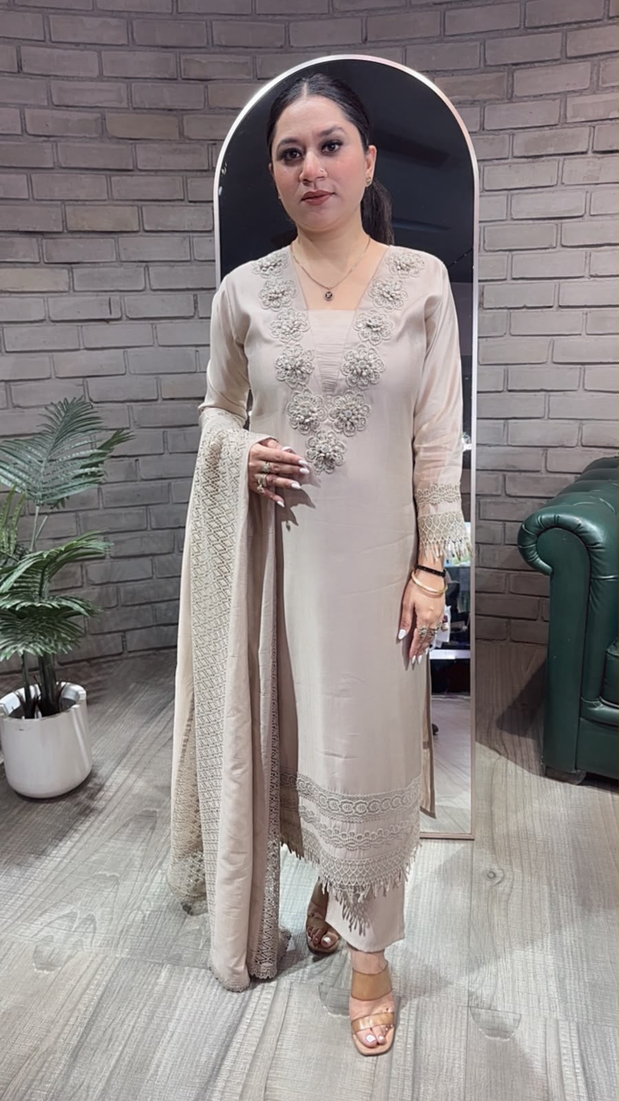 Martini Beige lace Designer Suit