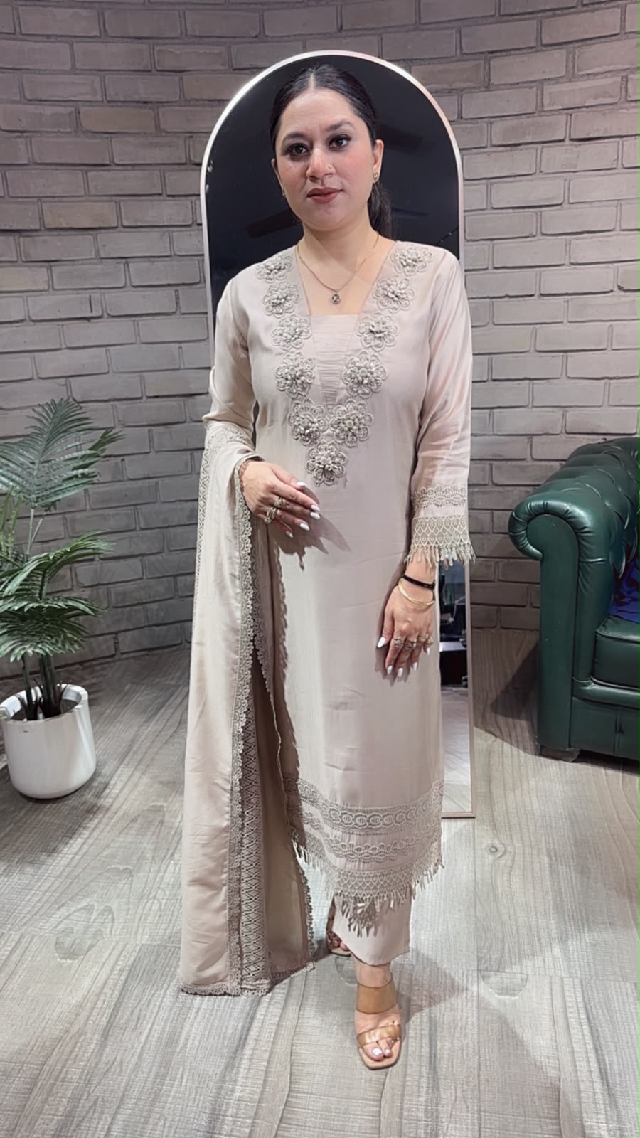 Martini Beige lace Designer Suit