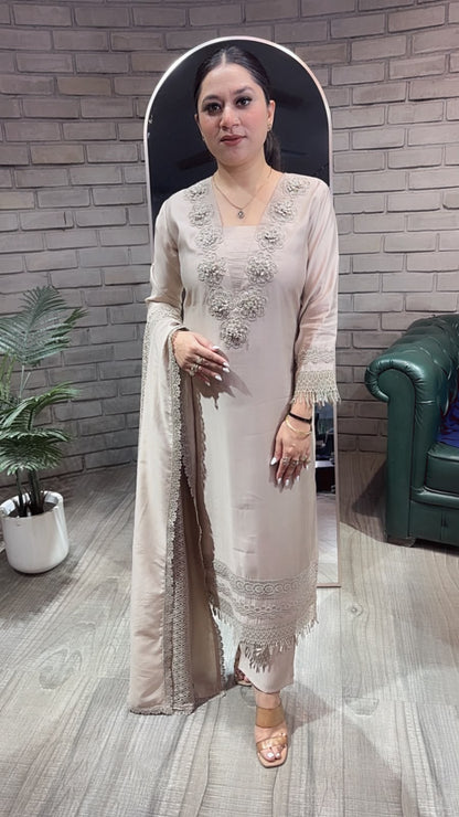 Martini Beige lace Designer Suit