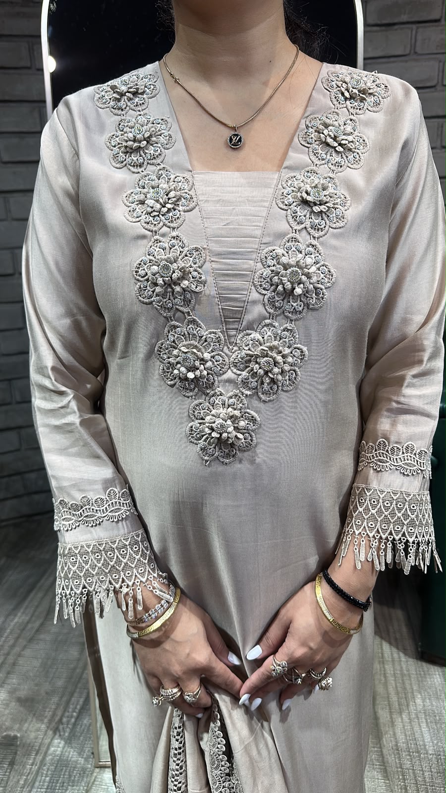 Martini Beige lace Designer Suit