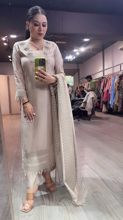 Martini Beige lace Designer Suit