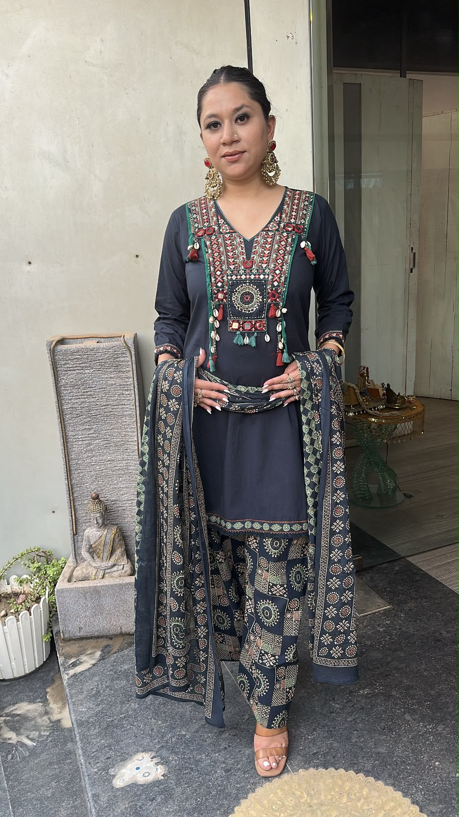 Zubera Navy Blue Farshi Salwar Cotton Designer suit