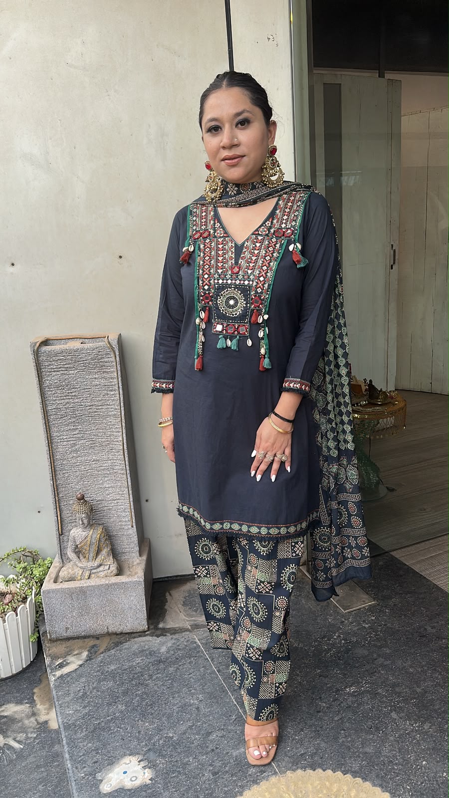Zubera Navy Blue Farshi Salwar Cotton Designer suit