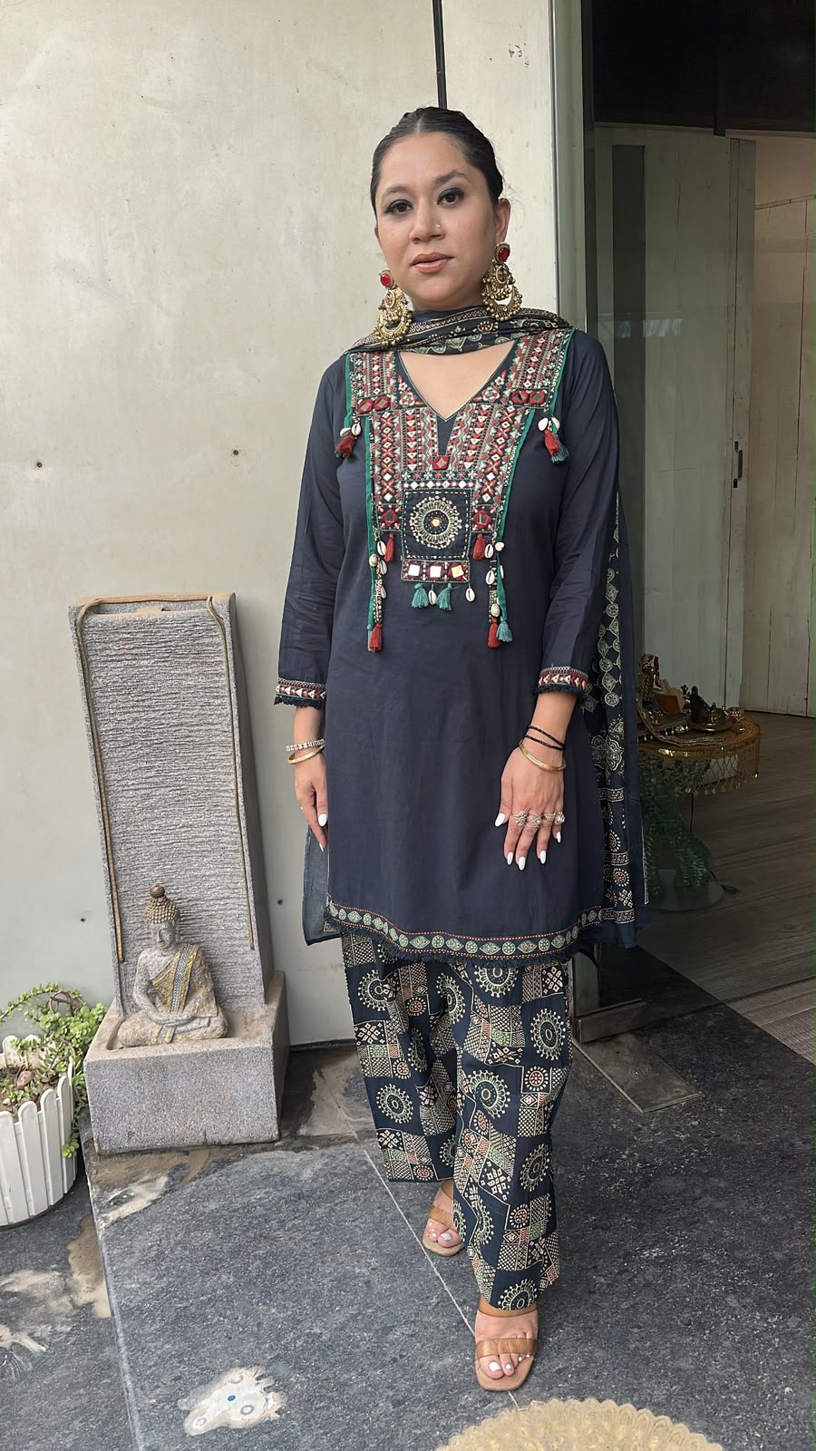 Zubera Navy Blue Farshi Salwar Cotton Designer suit