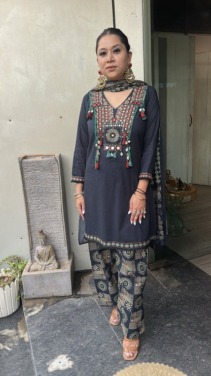 Zubera Navy Blue Farshi Salwar Cotton Designer suit
