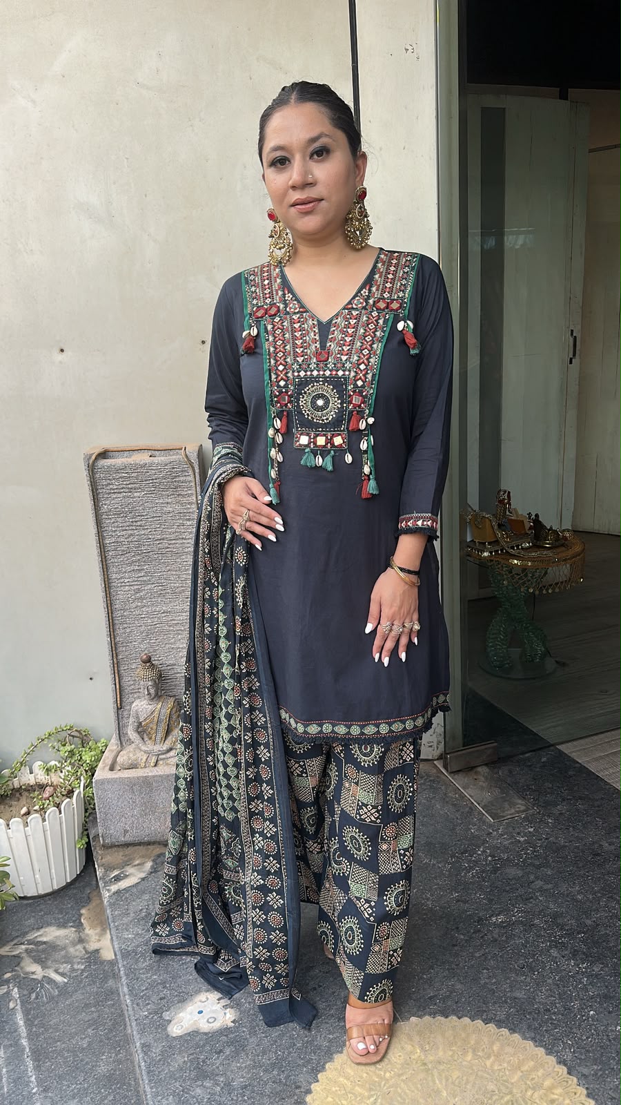 Zubera Navy Blue Farshi Salwar Cotton Designer suit