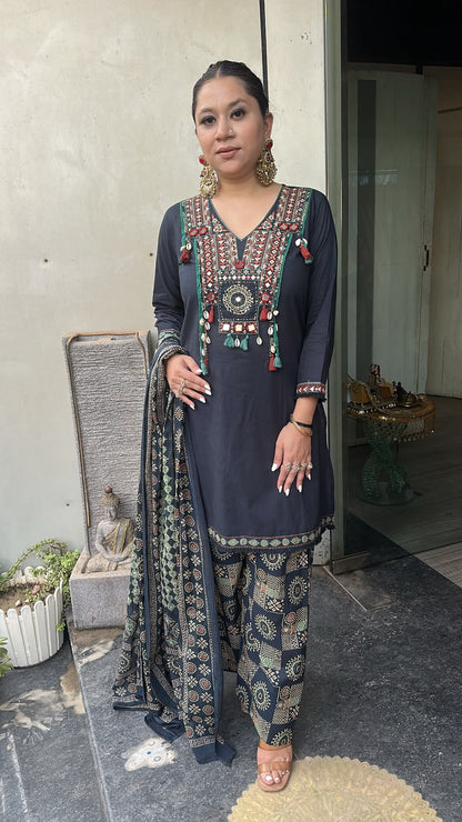 Zubera Navy Blue Farshi Salwar Cotton Designer suit