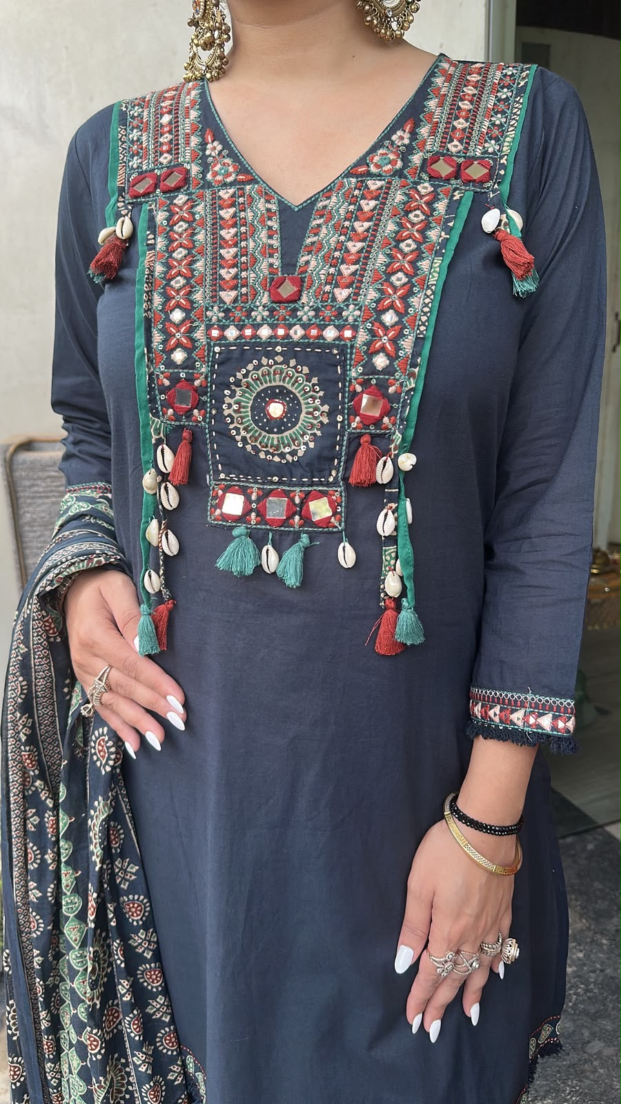 Zubera Navy Blue Farshi Salwar Cotton Designer suit