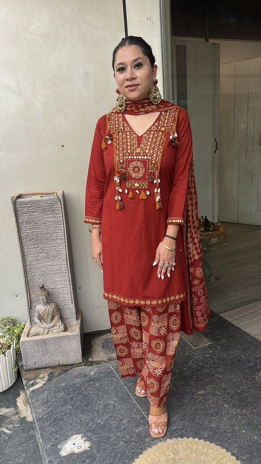 Zubera Rust Farshi Salwar Cotton Designer suit