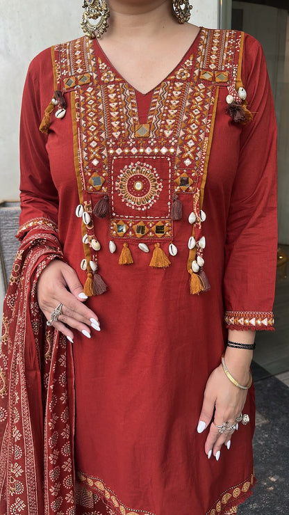 Zubera Rust Farshi Salwar Cotton Designer suit