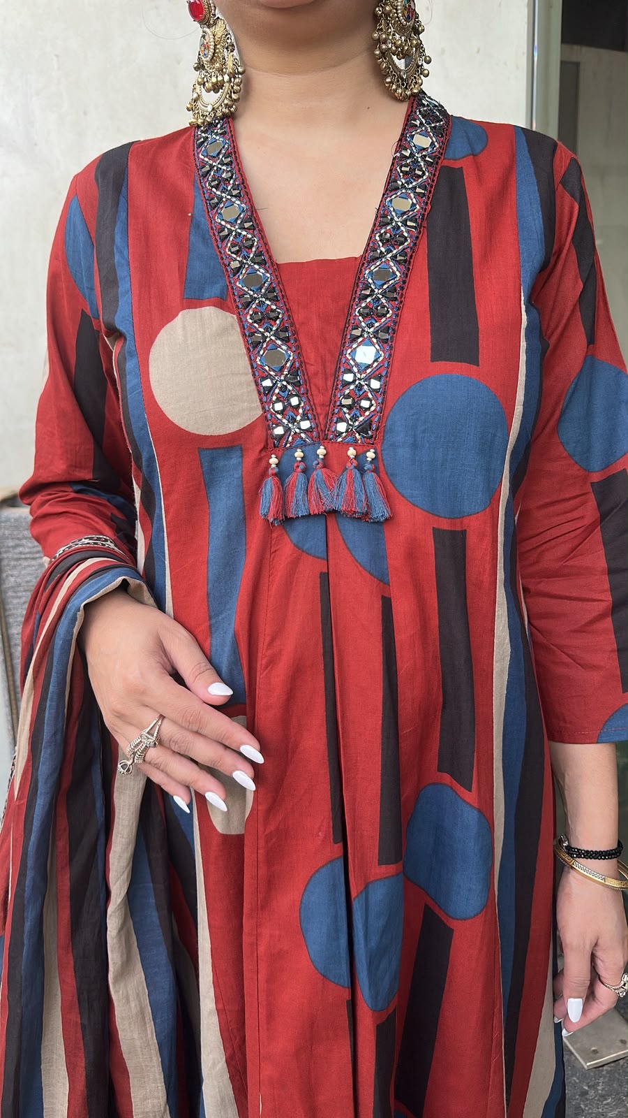 Retro Mahroon A-Line Cotton Designer Suit