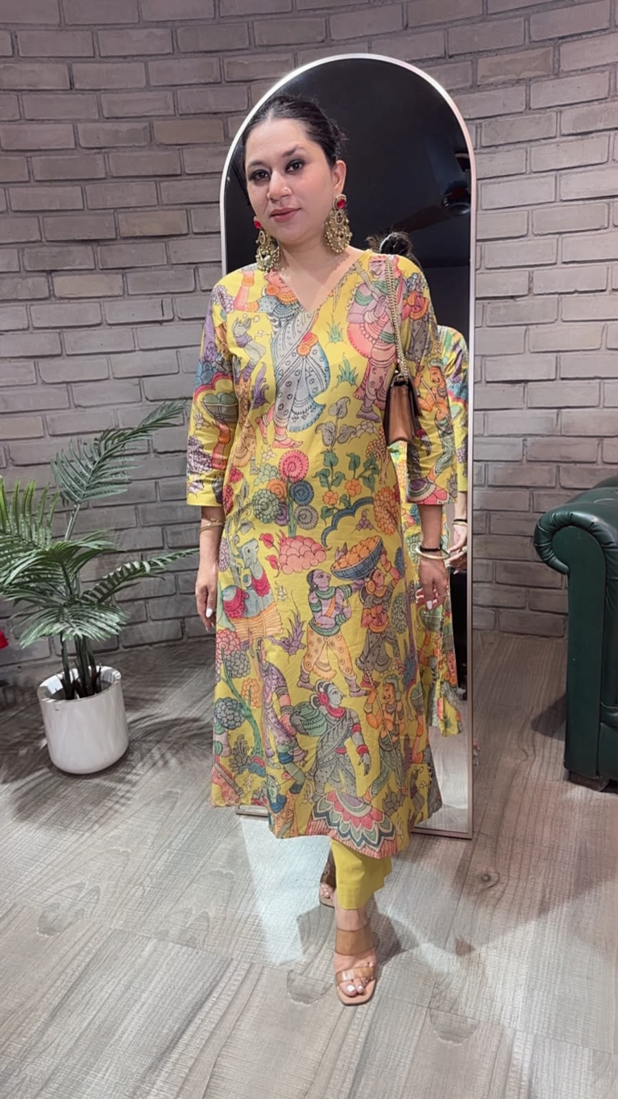 Kathak Musturd Digital print A-Line Tunic Set