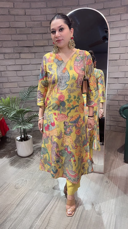 Kathak Musturd Digital print A-Line Tunic Set
