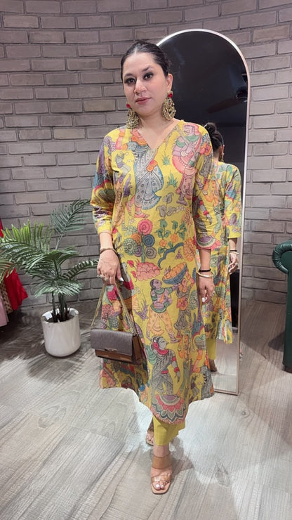Kathak Musturd Digital print A-Line Tunic Set