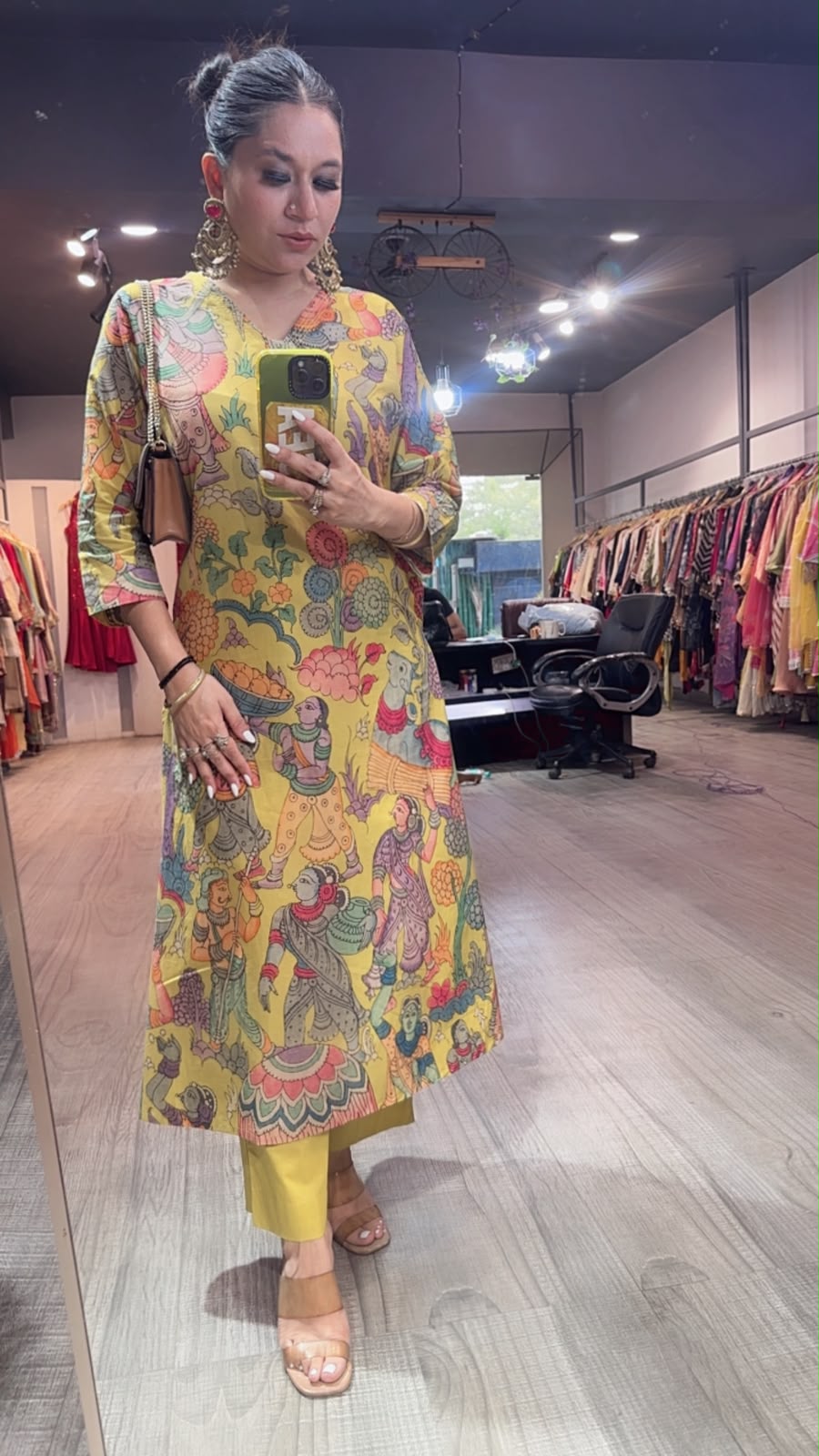 Kathak Musturd Digital print A-Line Tunic Set