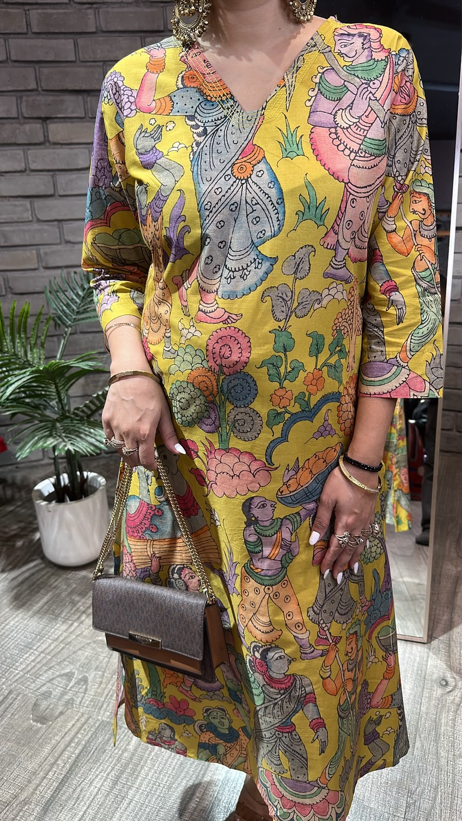 Kathak Musturd Digital print A-Line Tunic Set