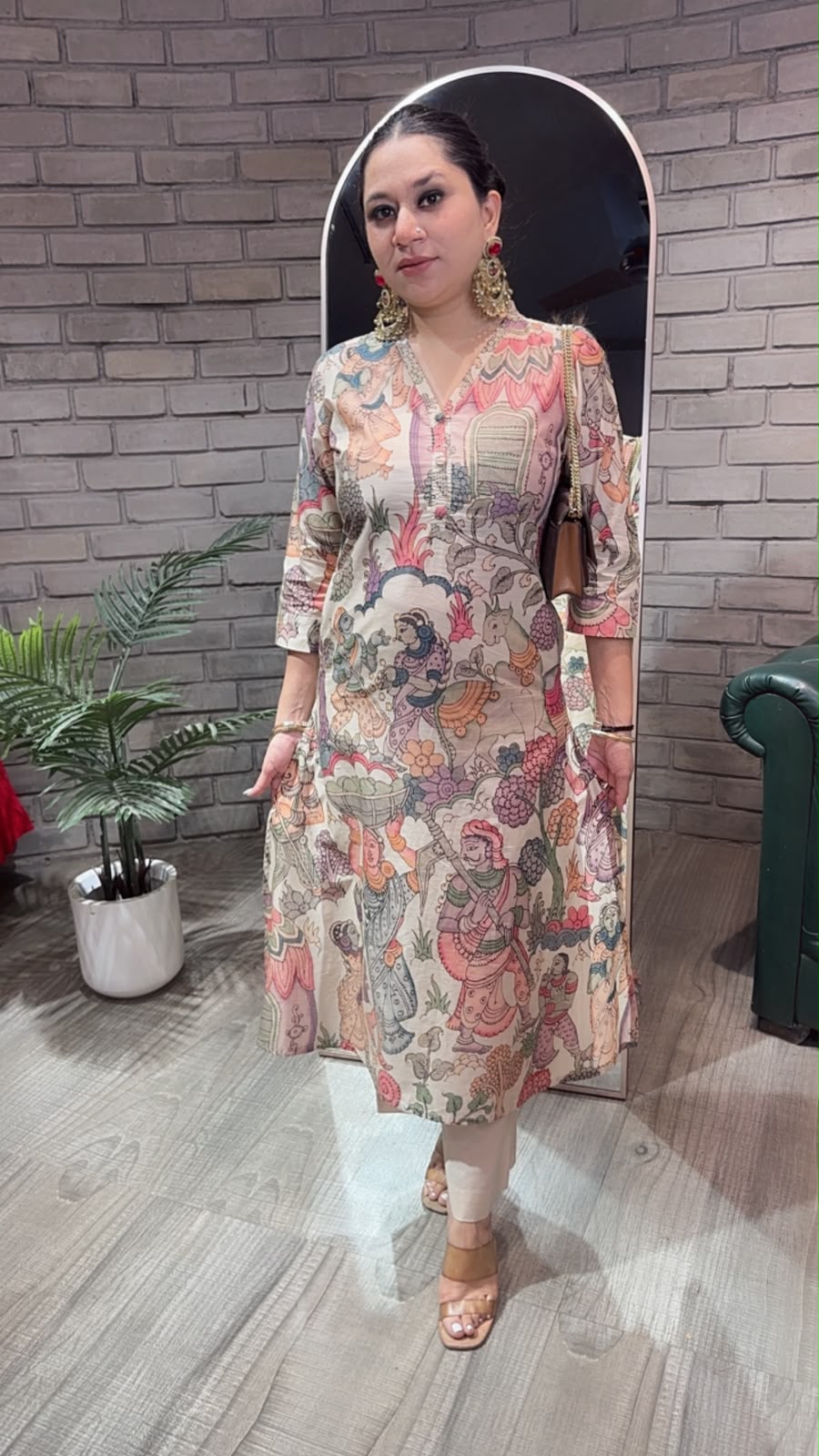 Kathak Beige Digital print A-Line Tunic Set