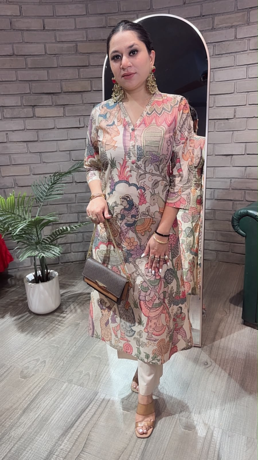 Kathak Beige Digital print A-Line Tunic Set