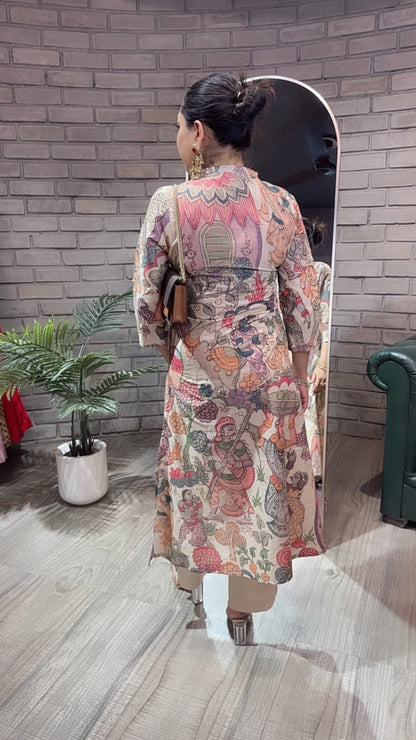 Kathak Beige Digital print A-Line Tunic Set