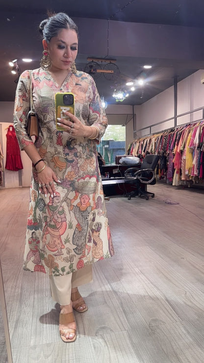 Kathak Beige Digital print A-Line Tunic Set