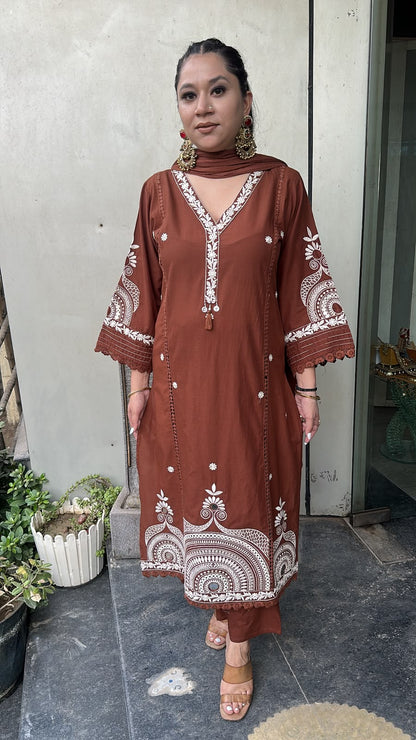 Gargi Brown A-Line Cotton Designer Suit