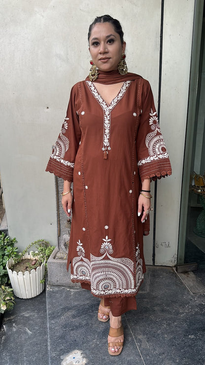 Gargi Brown A-Line Cotton Designer Suit