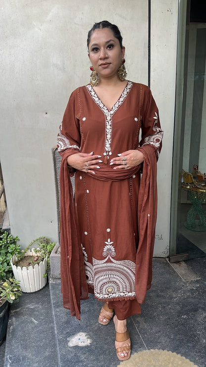 Gargi Brown A-Line Cotton Designer Suit