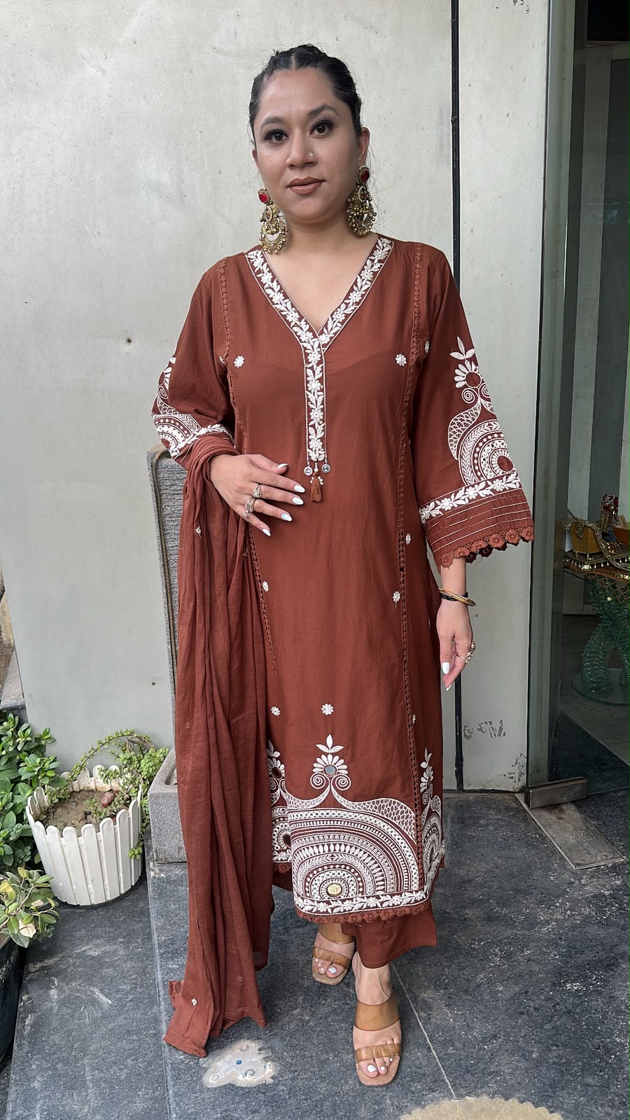 Gargi Brown A-Line Cotton Designer Suit