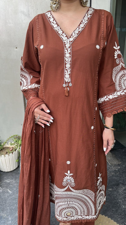 Gargi Brown A-Line Cotton Designer Suit