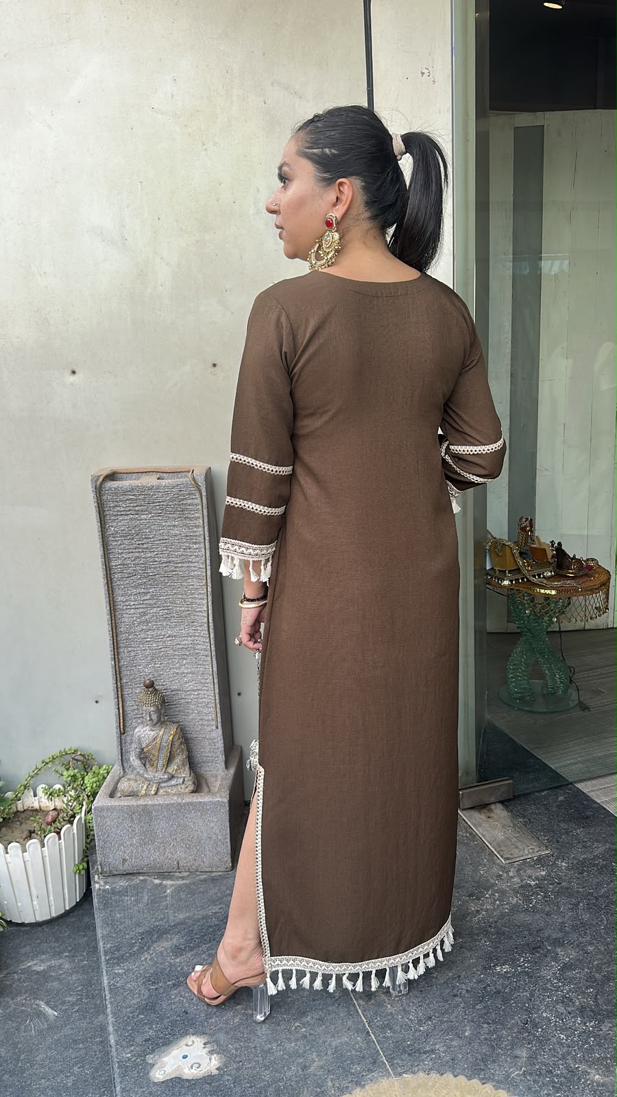 Kapoor Coffee Brown Mirror Tassel Dress