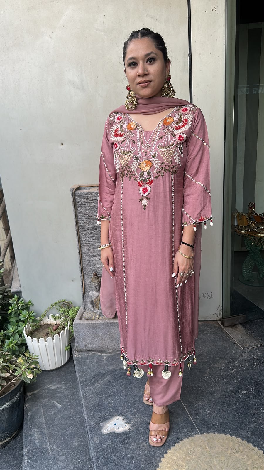 Tahini onion pink Hand Embroidered Designer Suit