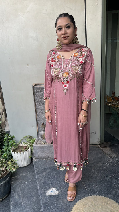 Tahini onion pink Hand Embroidered Designer Suit