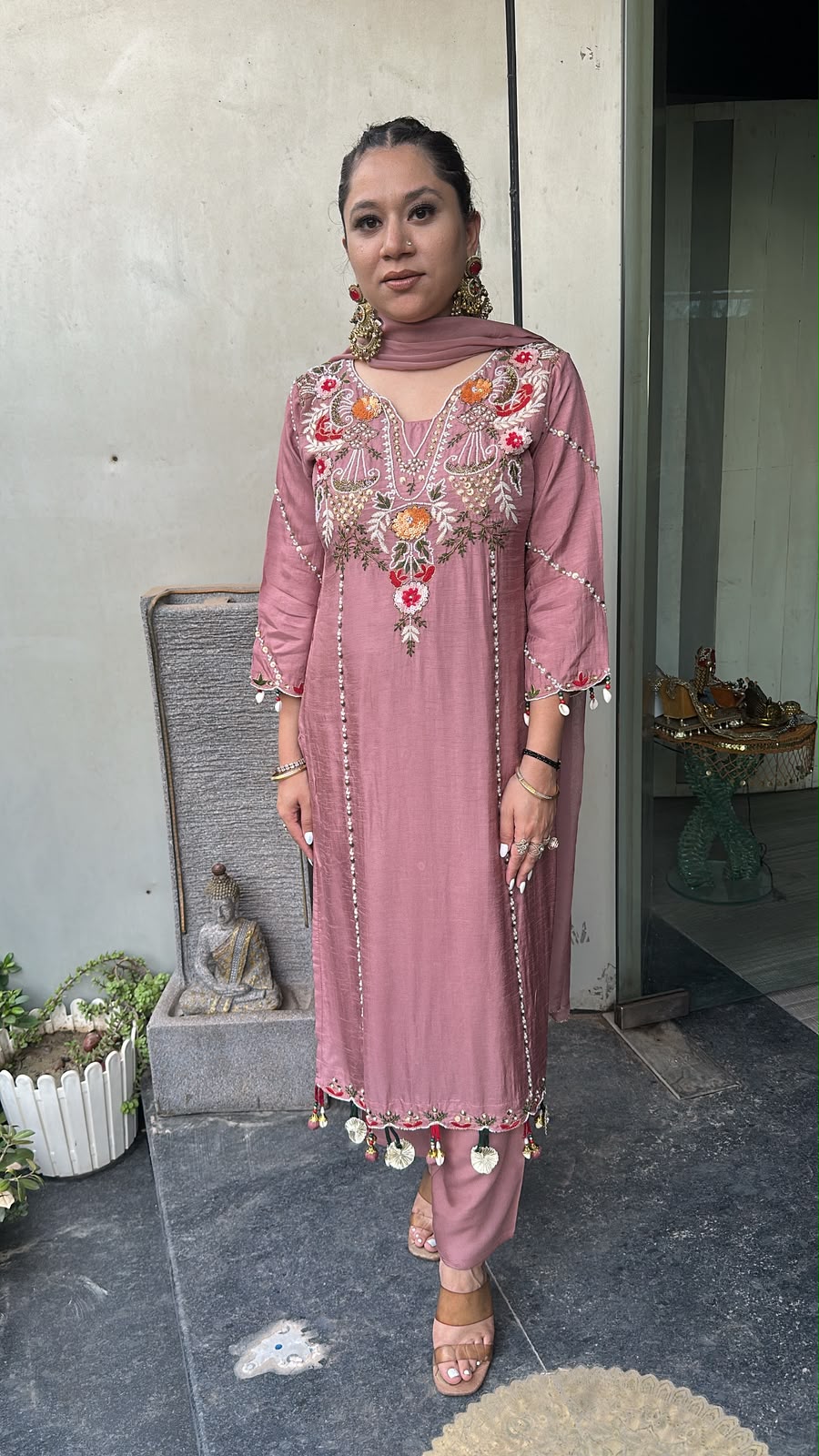 Tahini onion pink Hand Embroidered Designer Suit