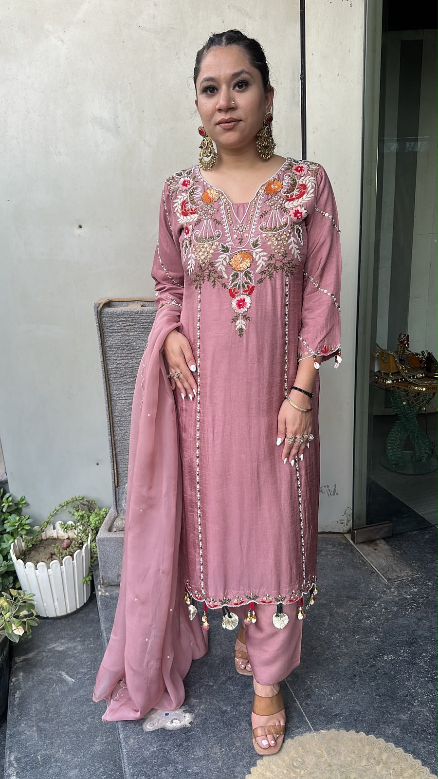 Tahini onion pink Hand Embroidered Designer Suit