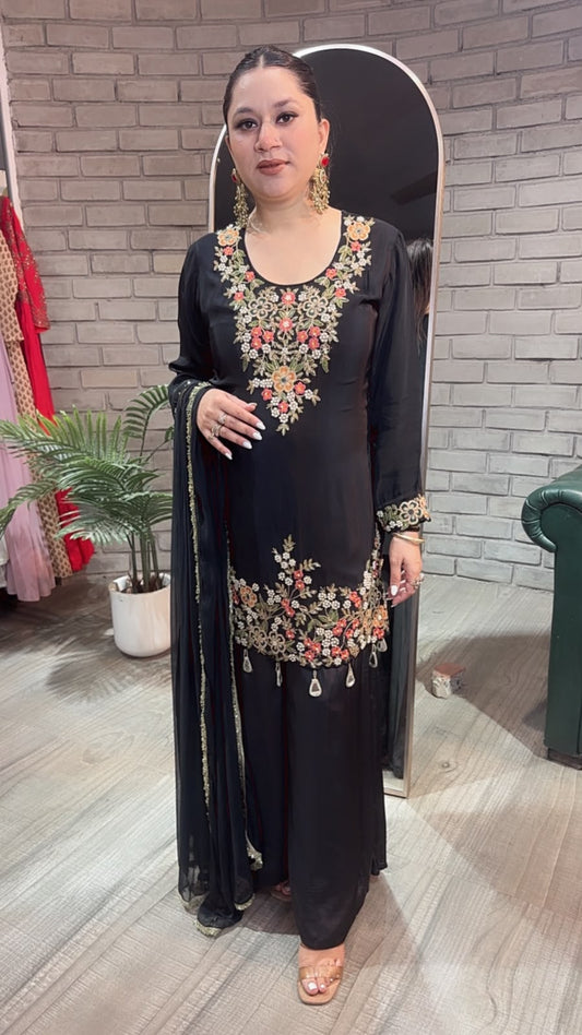 Jdass Black Embroidered Plazoo Designer Suit