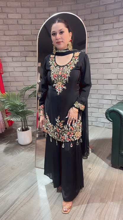 Jdass Black Embroidered Plazoo Designer Suit