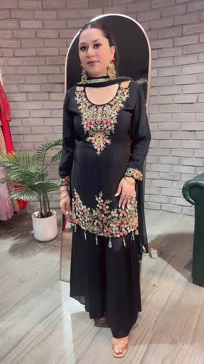 Jdass Black Embroidered Plazoo Designer Suit