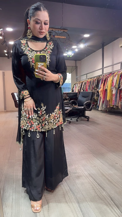 Jdass Black Embroidered Plazoo Designer Suit