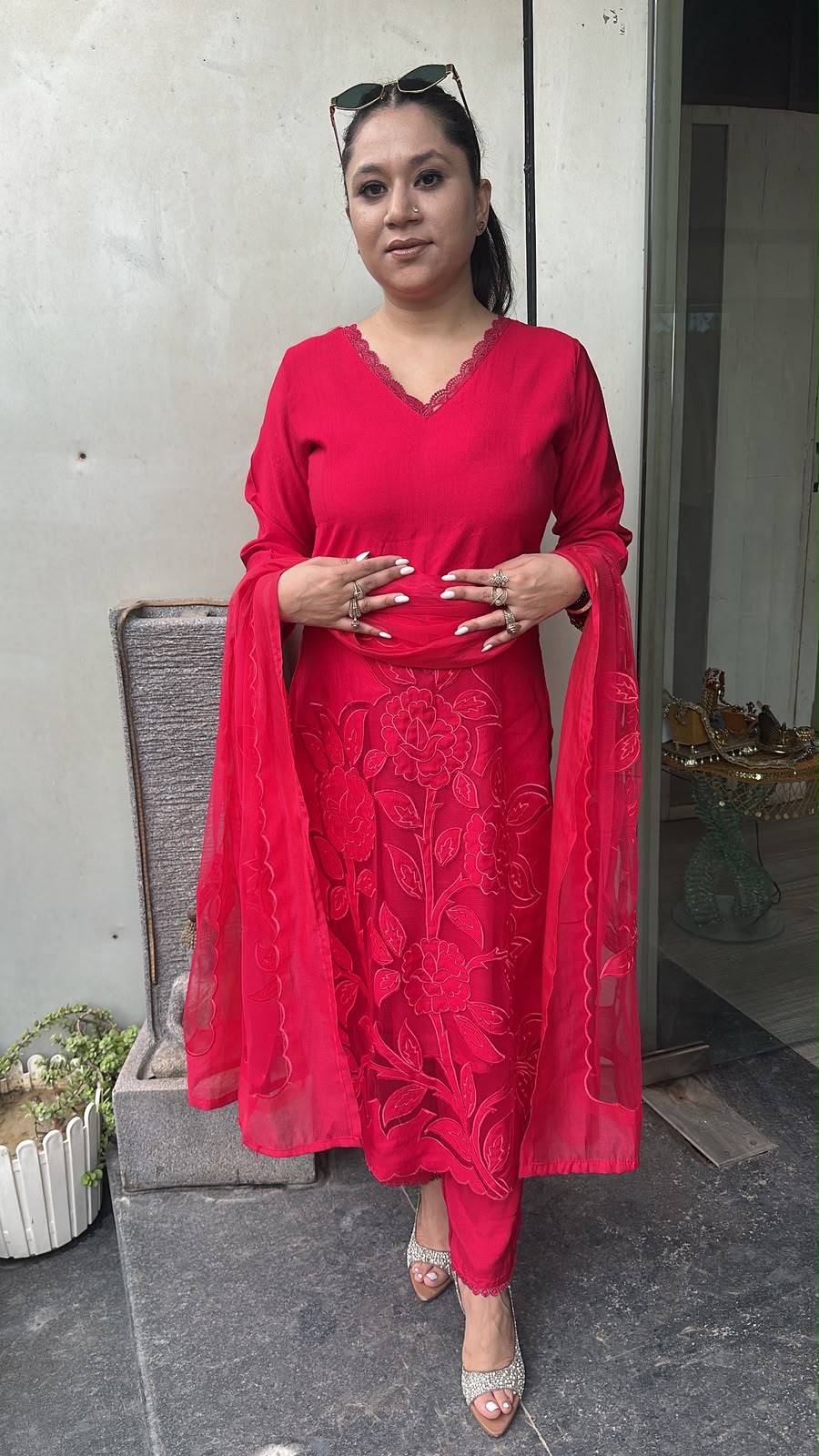 Inayat Red Cherry Applique Designer Suit