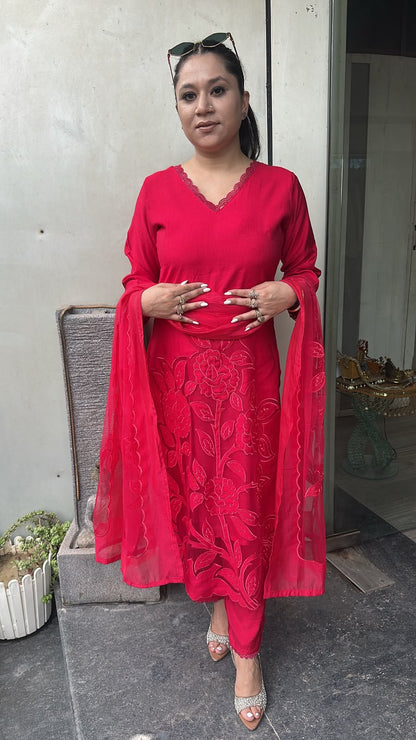 Inayat Red Cherry Applique Designer Suit