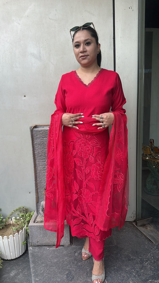 Inayat Red Cherry Applique Designer Suit