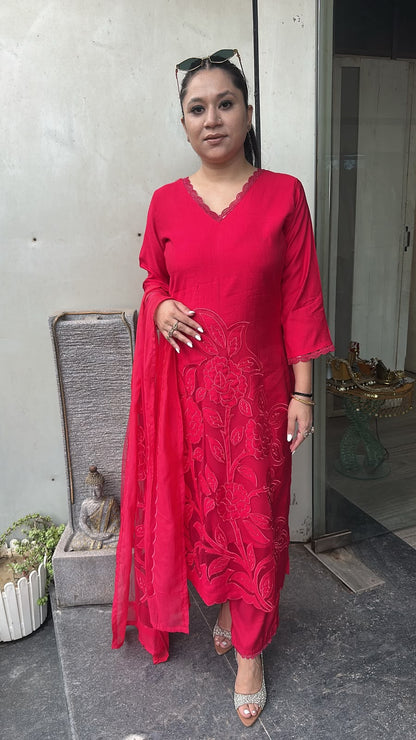 Inayat Red Cherry Applique Designer Suit