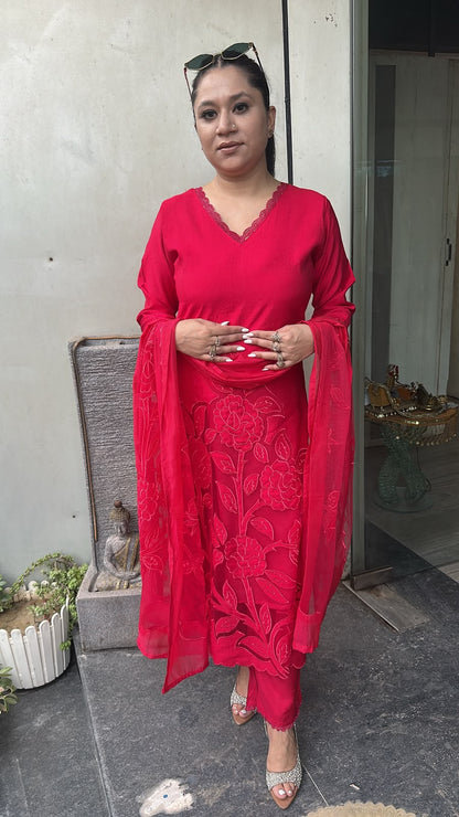 Inayat Red Cherry Applique Designer Suit