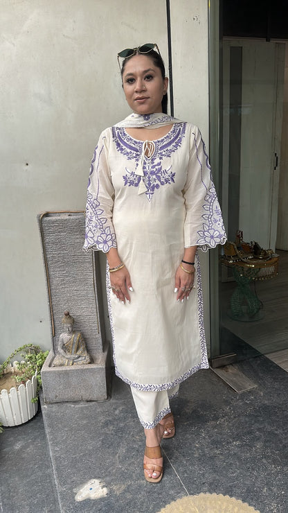 Herbs purple Ivory cotton Designer Suit