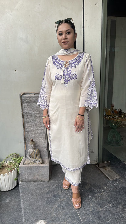 Herbs purple Ivory cotton Designer Suit
