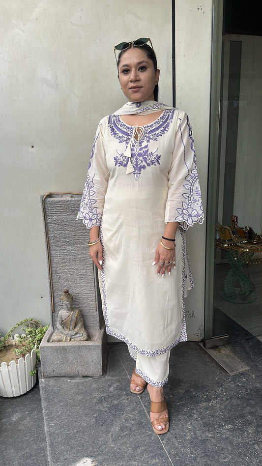 Herbs purple Ivory cotton Designer Suit