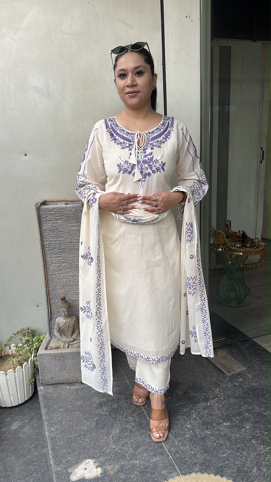 Herbs purple Ivory cotton Designer Suit
